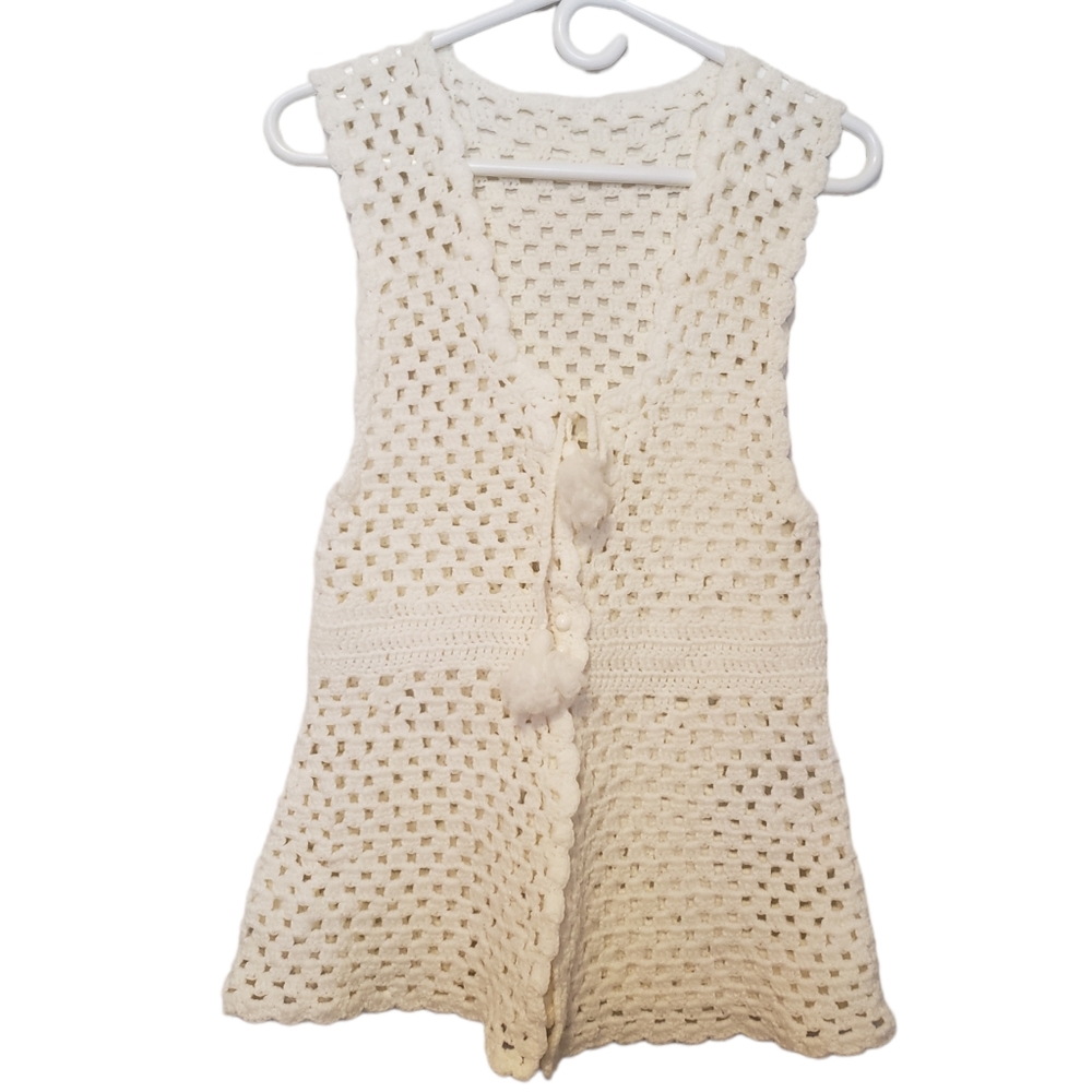 Handmade women's crochet off white  wool sweater vest
